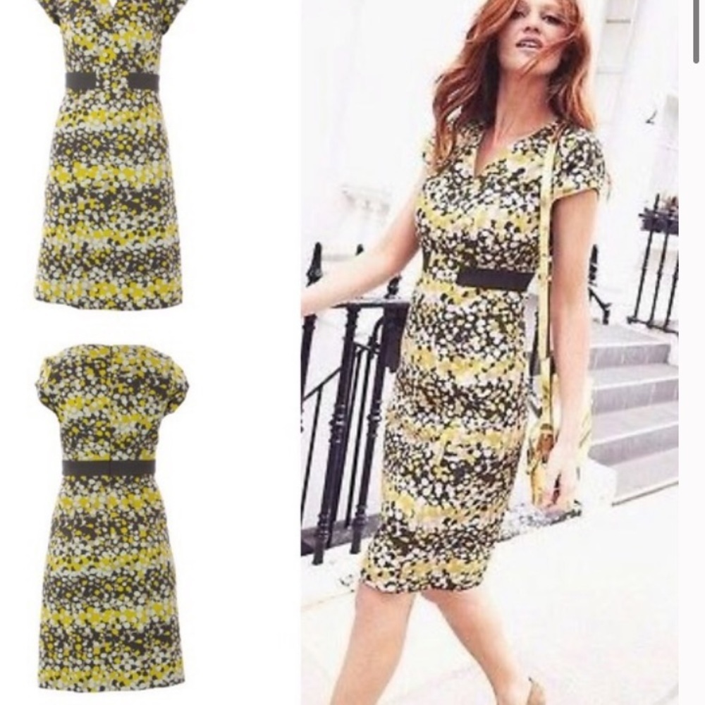 Boden Notch Neck Sheath Dress Yellow/Grey Dot Size 2 - Picture 3 of 9